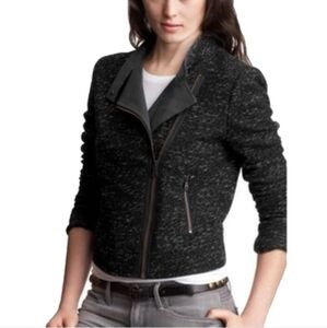 SALE! Gap Black Tweed Moto Jacket Size M Cropped Zip Front Wool Blend Pockets